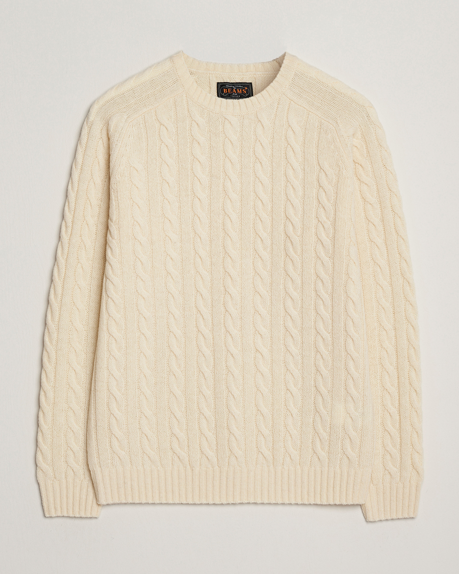 Uomini | Maglieria | BEAMS PLUS | Cable Crew Neck Sweater Off White