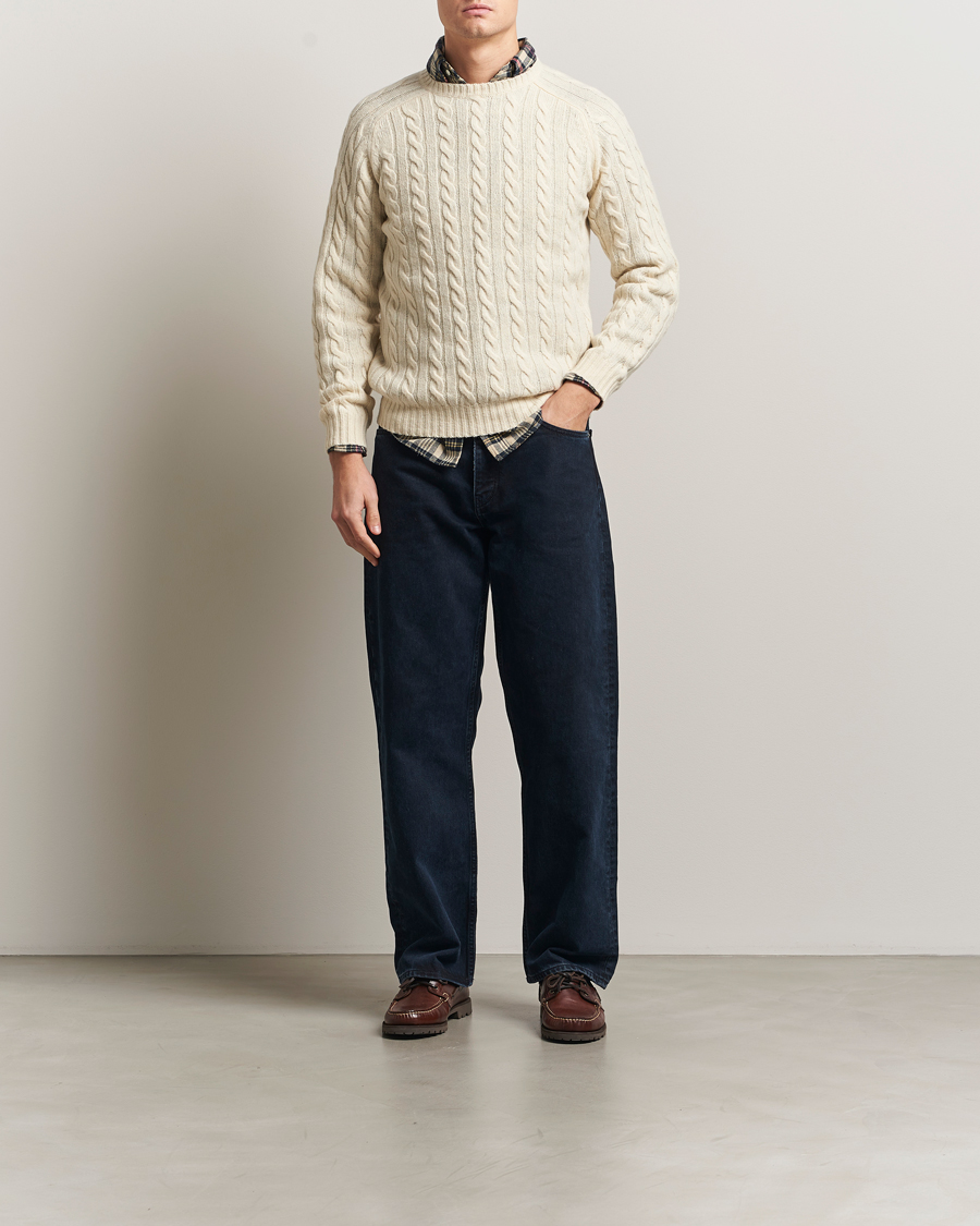 Uomini | Maglieria | BEAMS PLUS | Cable Crew Neck Sweater Off White