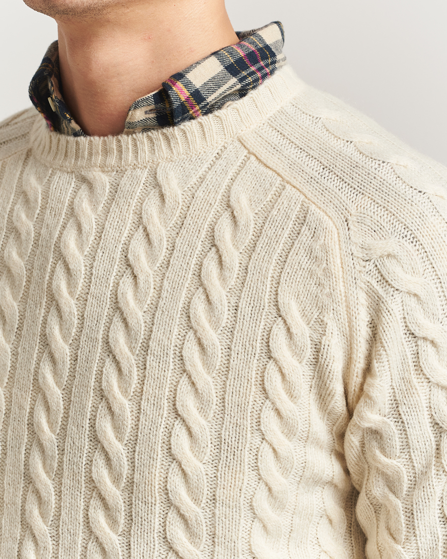 Uomini | Maglieria | BEAMS PLUS | Cable Crew Neck Sweater Off White