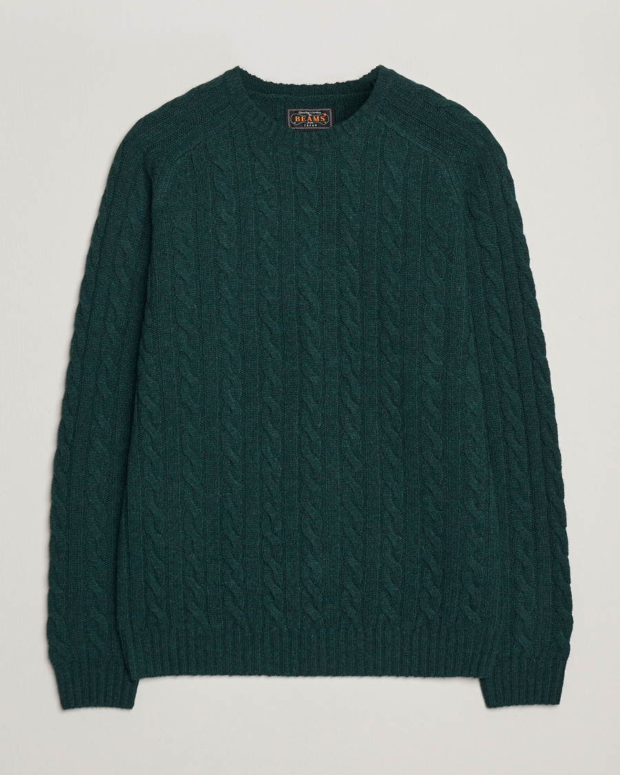 Uomini | Maglieria | BEAMS PLUS | Cable Crew Neck Sweater Bottle Green