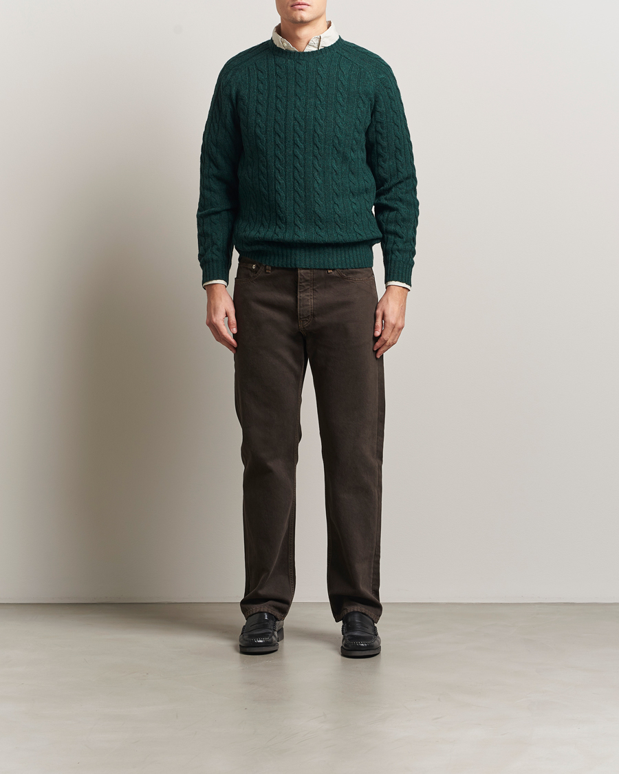 Uomini | Maglieria | BEAMS PLUS | Cable Crew Neck Sweater Bottle Green