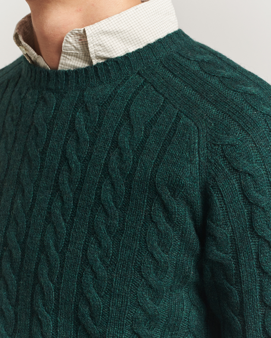 Uomini | Maglieria | BEAMS PLUS | Cable Crew Neck Sweater Bottle Green