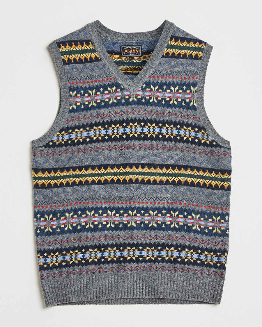Uomini | Maglieria | BEAMS PLUS | Fairisle Knit Vest Grey