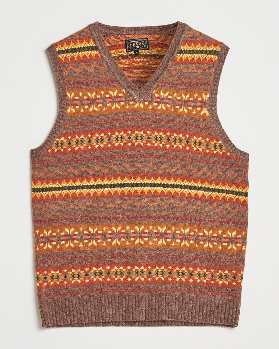 Uomini | Maglieria | BEAMS PLUS | Fairisle Knit Vest Light Brown