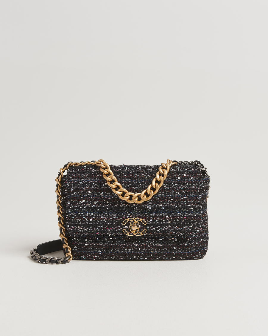 Uomini | Chanel Pre-Owned Chanel 19 Sequins Large Handbag Black | Chanel Pre-Owned | Chanel 19 Sequins Large Handbag Black