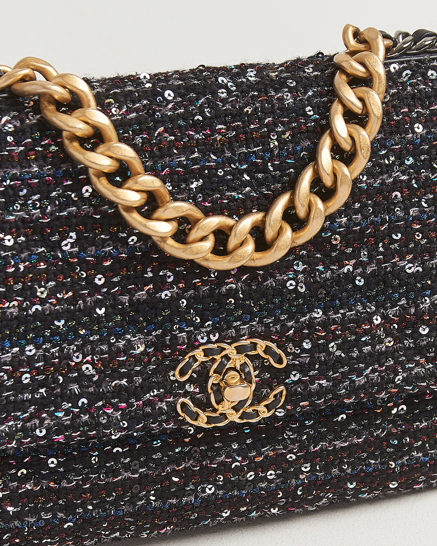 Uomini | Chanel Pre-Owned Chanel 19 Sequins Large Handbag Black | Chanel Pre-Owned | Chanel 19 Sequins Large Handbag Black