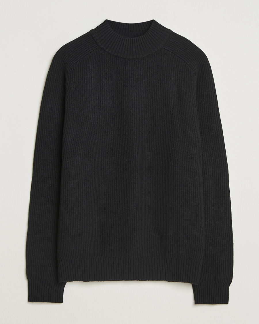 Uomini | Maglieria | Filippa K | Ribbed Wool Mockneck Sweater Black