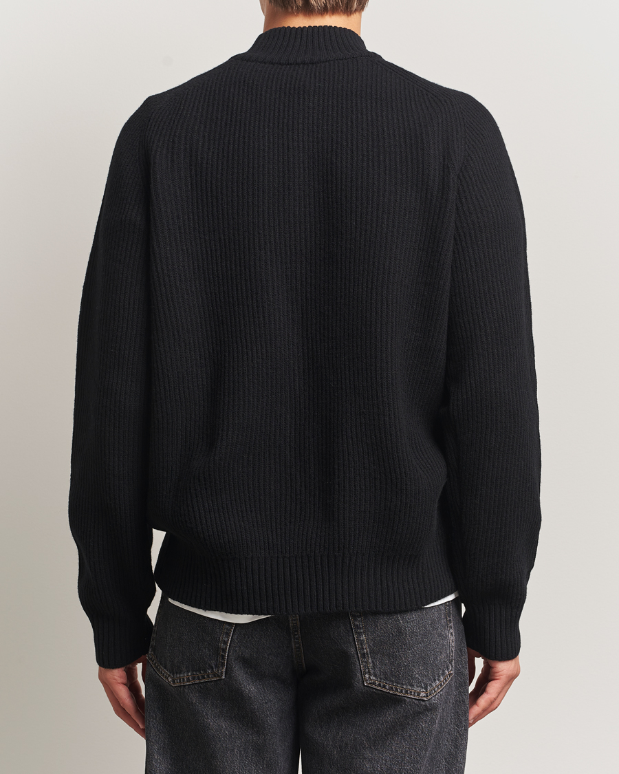 Uomini | Maglieria | Filippa K | Ribbed Wool Mockneck Sweater Black