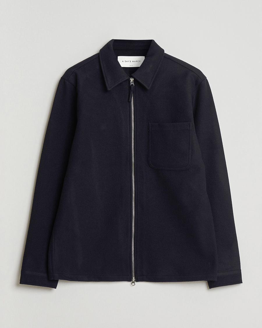 Uomini | Camicie | A Day's March | Fraser Wool Zip Overshirt Navy