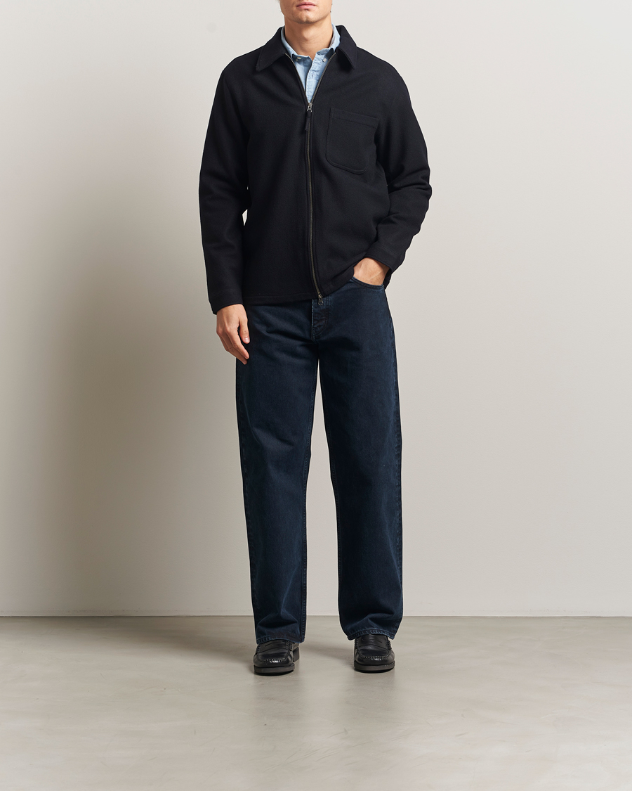 Uomini | Camicie | A Day's March | Fraser Wool Zip Overshirt Navy