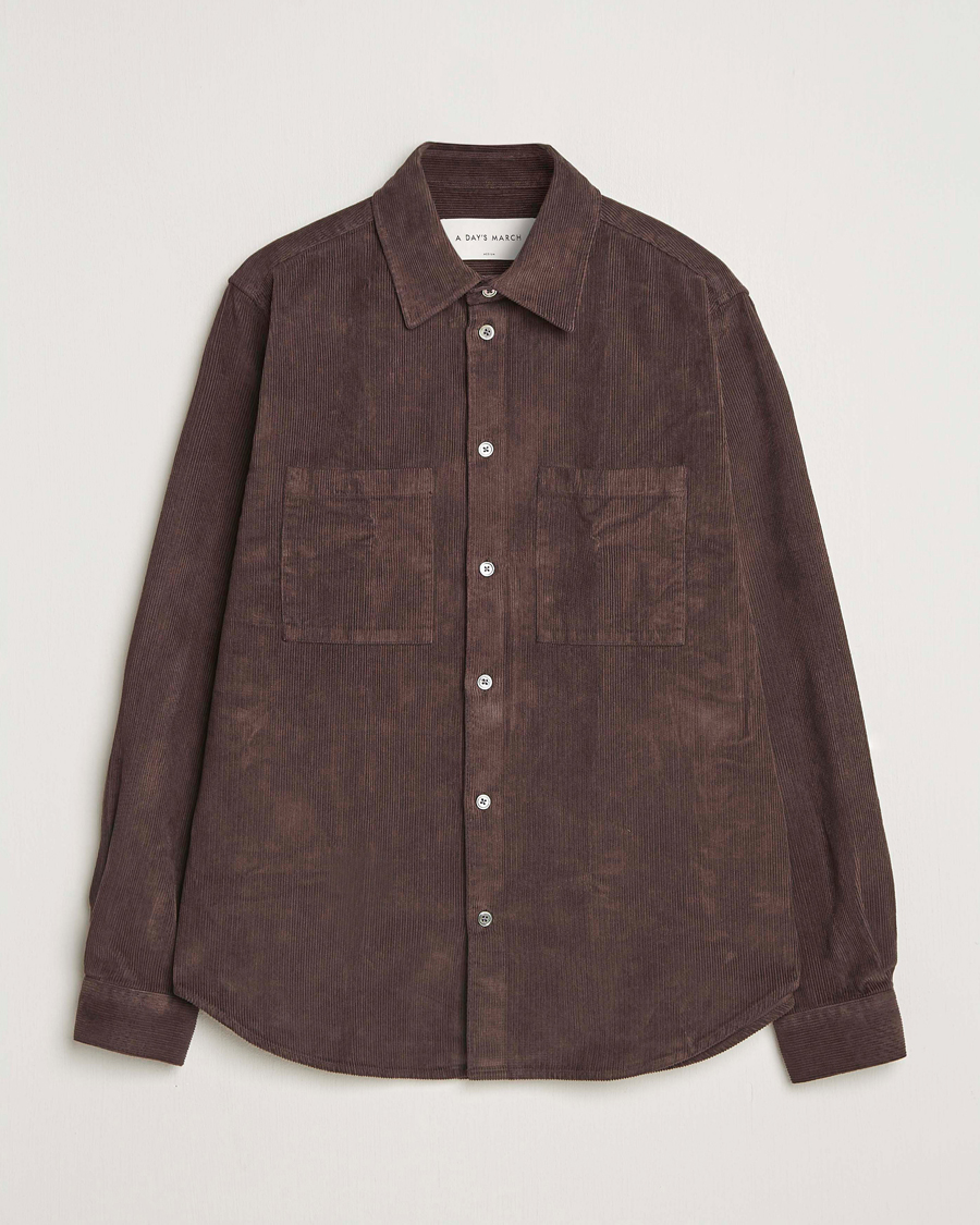 Uomini | Camicie | A Day's March | Rupert Cord Shirt Dark Brown