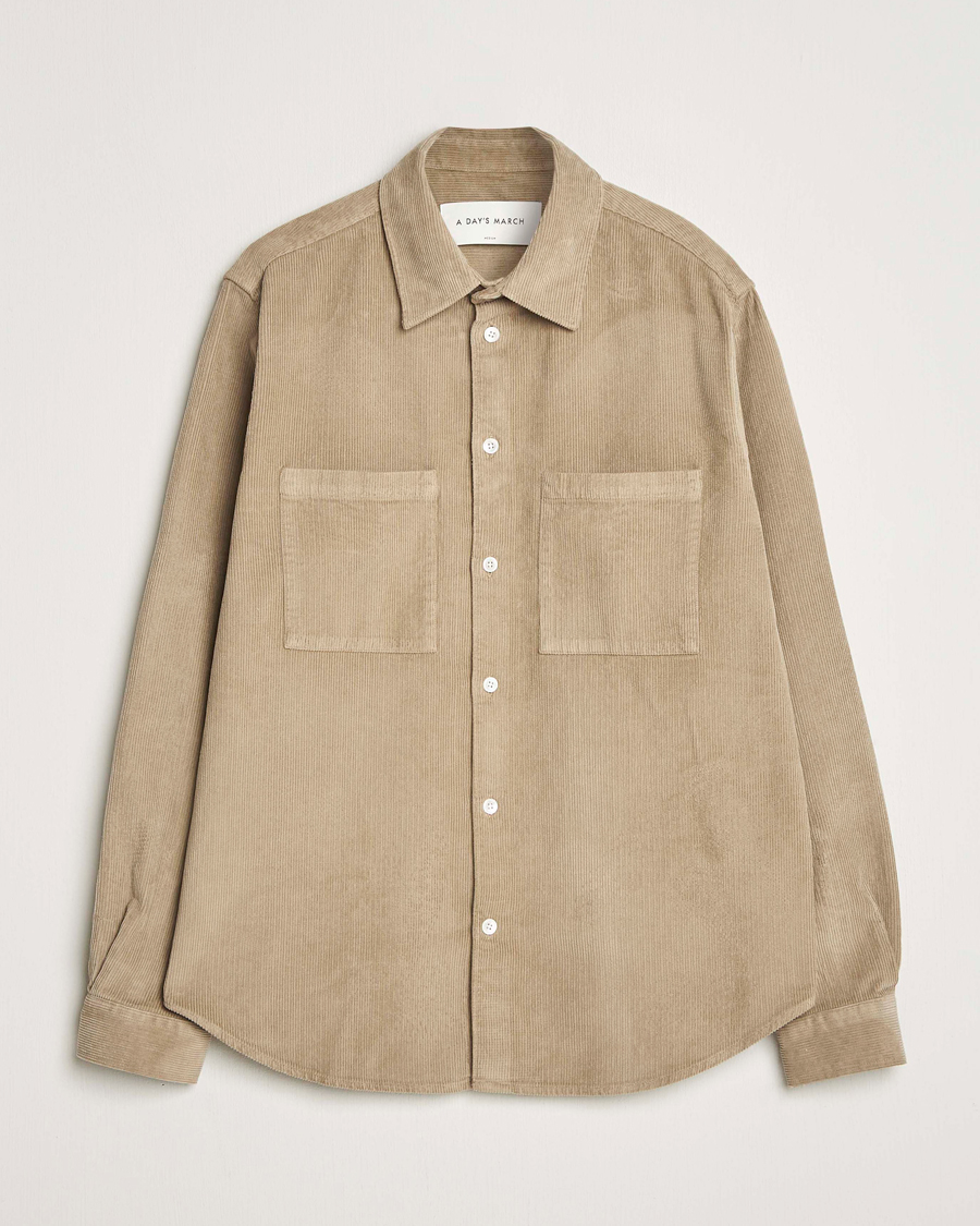 Uomini | Camicie | A Day's March | Rupert Cord Shirt Greige