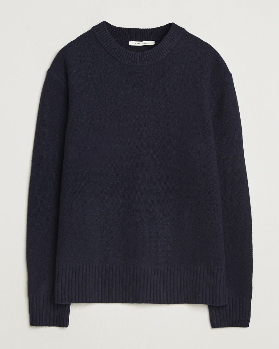 Uomini | Maglieria | A Day's March | Tietar Boiled Merino Sweater Navy