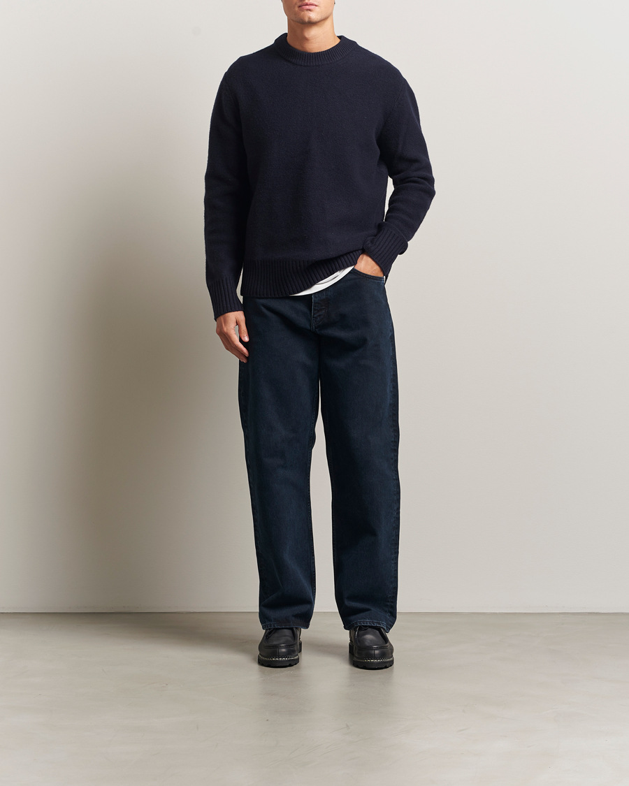 Uomini | Maglieria | A Day's March | Tietar Boiled Merino Sweater Navy