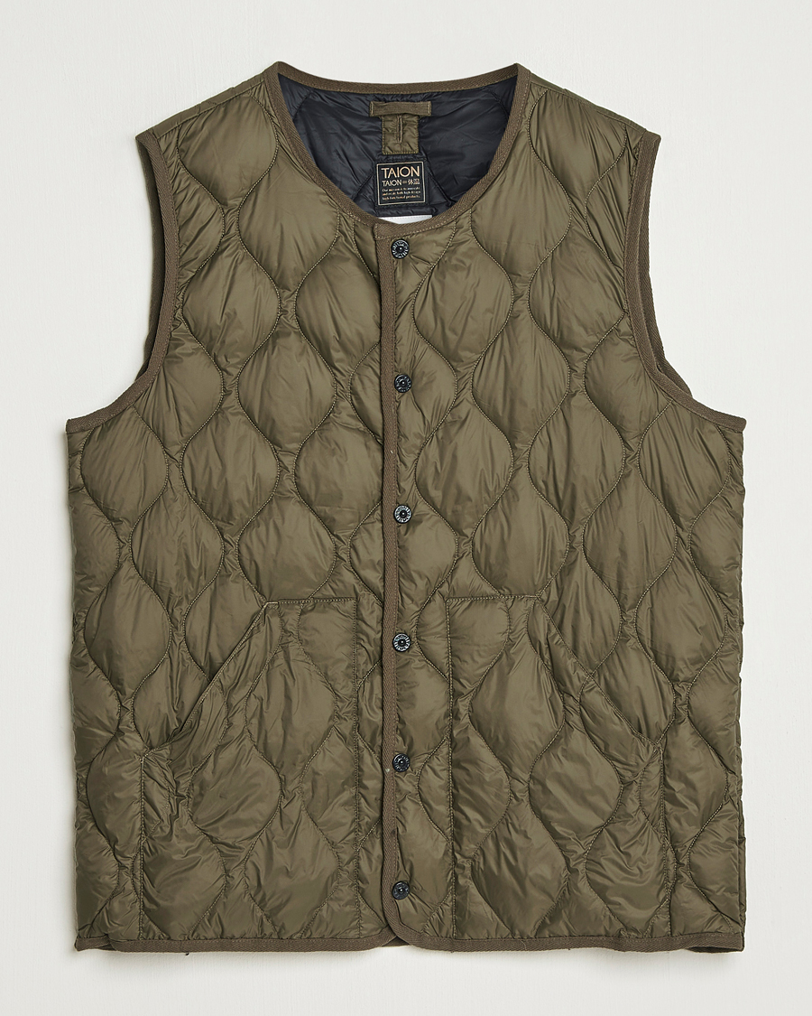 Uomini | Gilet | TAION | Military Crew Neck Down Vest Dark Olive