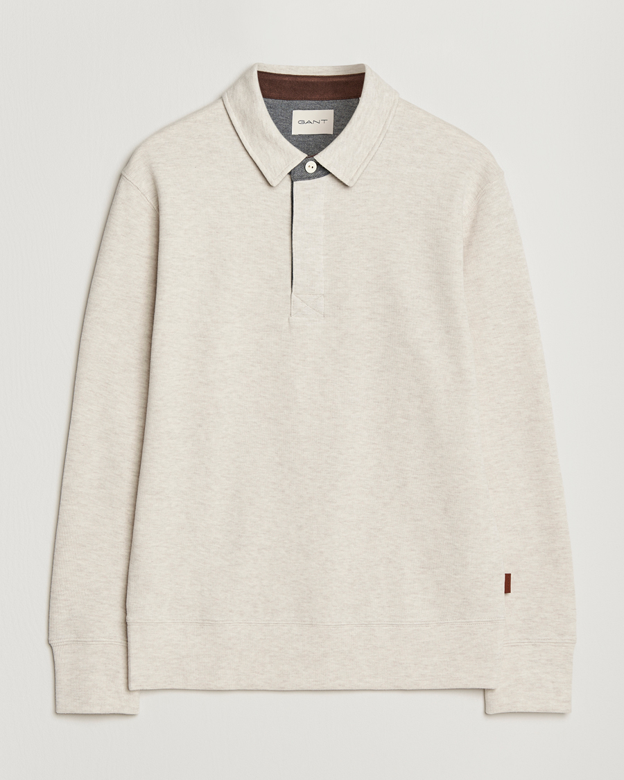 Uomini | Polo | GANT | Light Sacker Rib Long Sleeve Polo Seed Melange