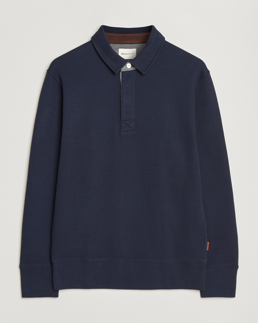 Uomini | Polo | GANT | Light Sacker Rib Long Sleeve Polo Evening Blue