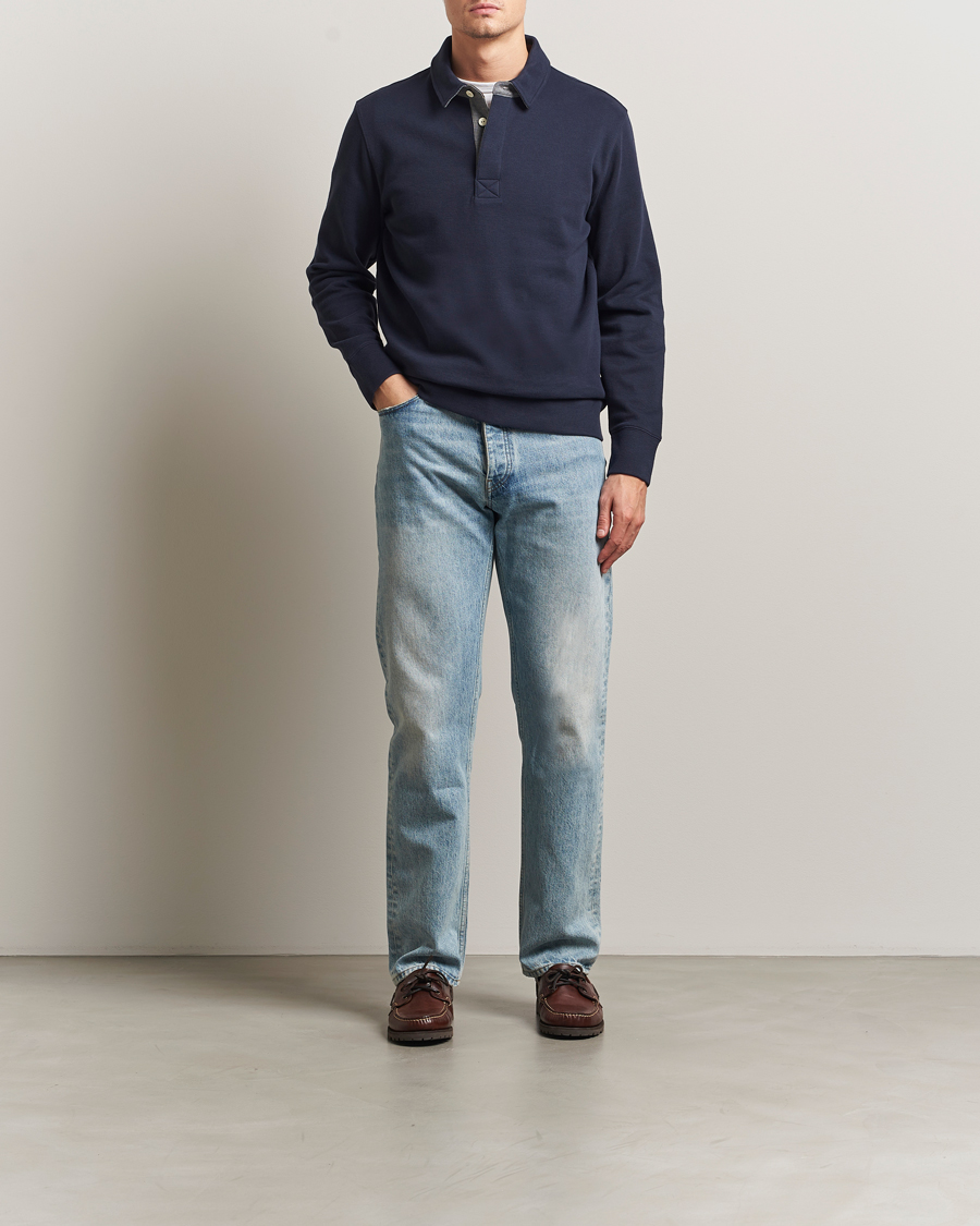 Uomini | Polo | Gant | Light Sacker Rib Long Sleeve Polo Evening Blue