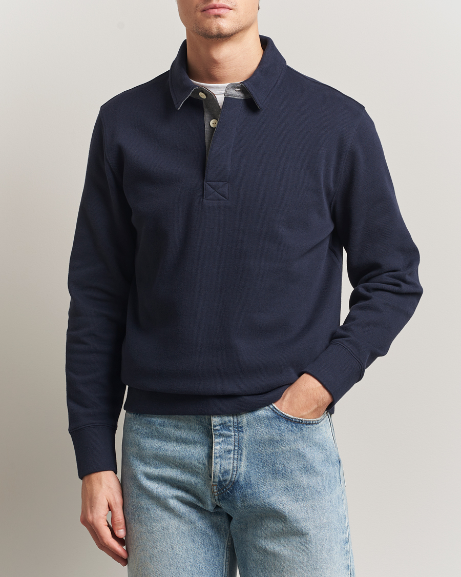 Uomini | Polo | Gant | Light Sacker Rib Long Sleeve Polo Evening Blue