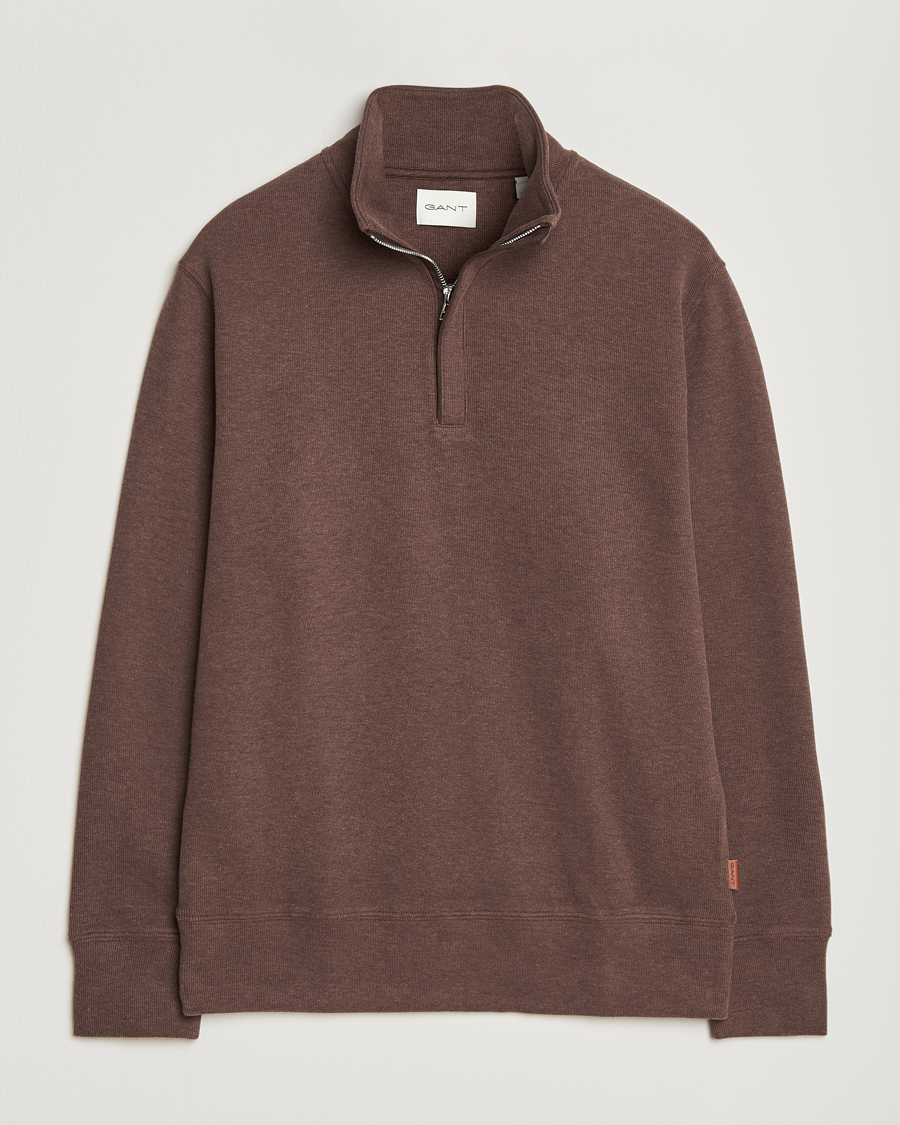 Uomini | Maglieria | Gant | Light Sacker Rib Half Zip Dark Brown Melange