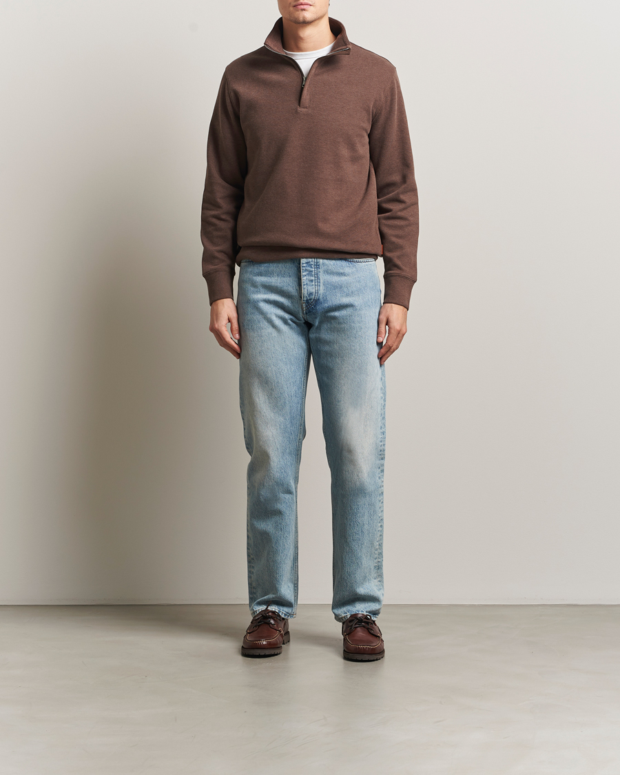 Uomini | Maglieria | Gant | Light Sacker Rib Half Zip Dark Brown Melange