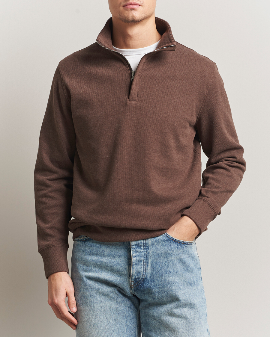Uomini | Maglieria | Gant | Light Sacker Rib Half Zip Dark Brown Melange