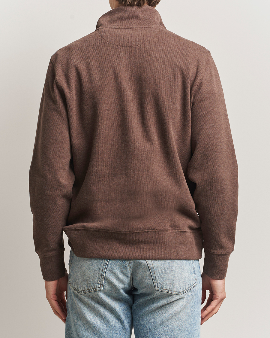 Uomini | Maglieria | GANT | Light Sacker Rib Half Zip Dark Brown Melange