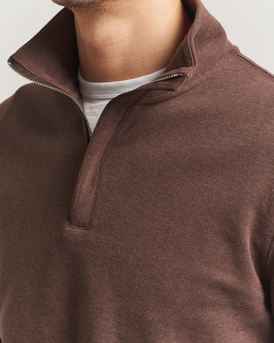 Uomini | Maglieria | GANT | Light Sacker Rib Half Zip Dark Brown Melange