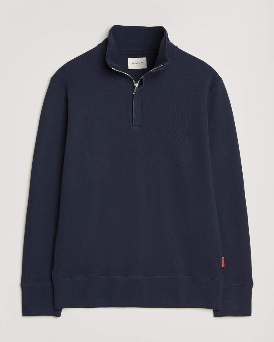 Uomini | Maglieria | GANT | Light Sacker Rib Half Zip Evening Blue