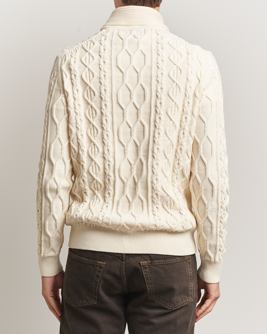Uomini | Maglieria | GANT | Cable Shawl Collar Knitted Sweater Cream