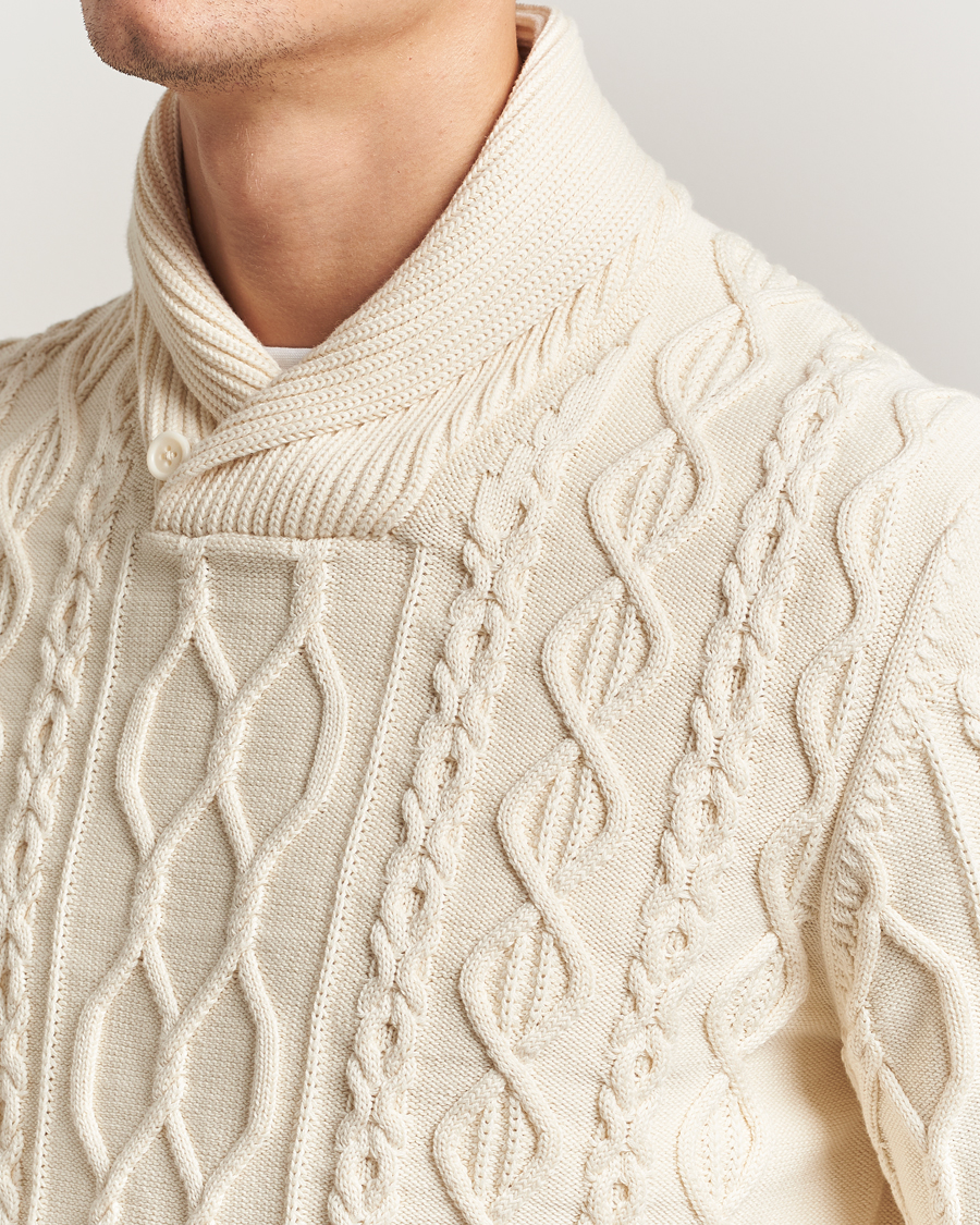 Uomini | Maglieria | GANT | Cable Shawl Collar Knitted Sweater Cream