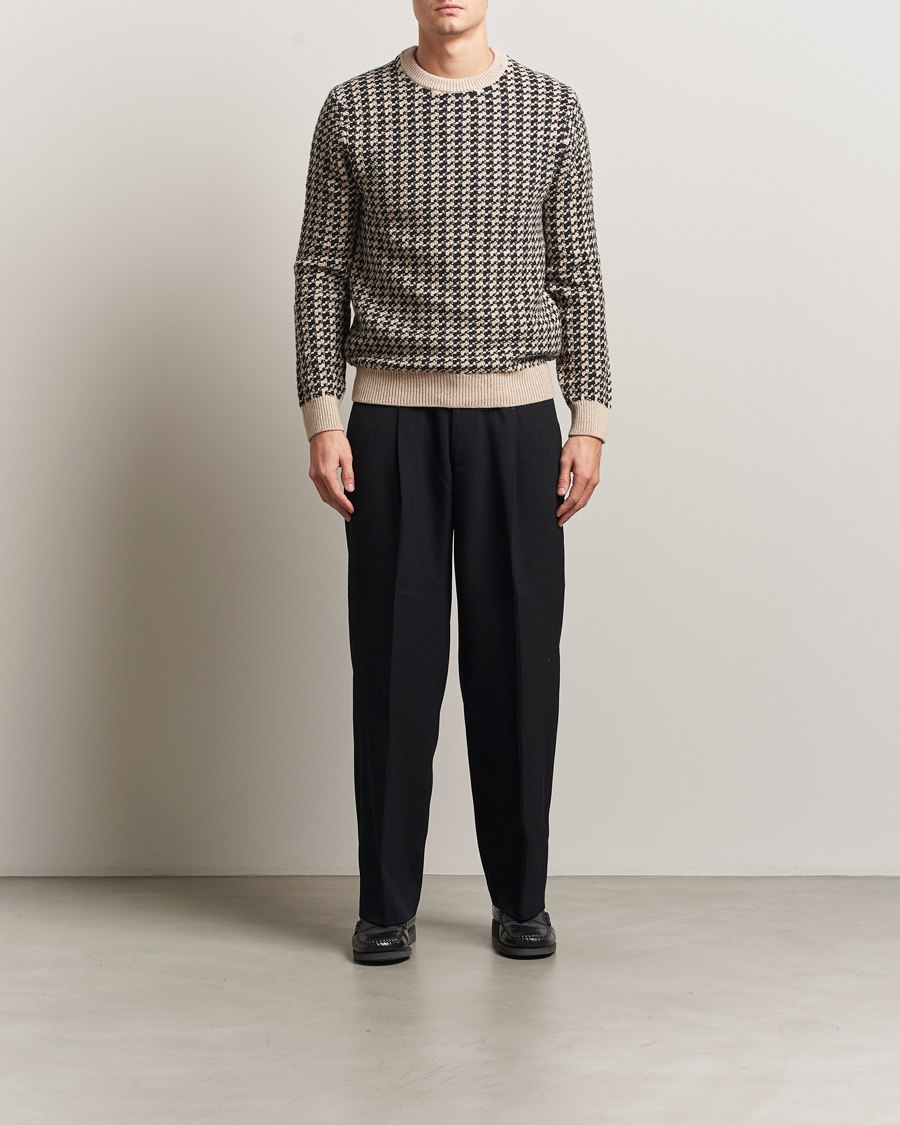 Uomini | Maglieria | GANT | Two Tone Textured Knitted Crew Neck Charcoal