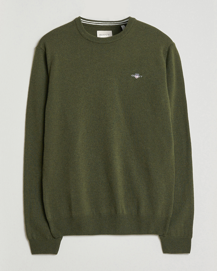 Uomini | Maglieria | GANT | Superfine Lambswool Crew Neck Khaki Green Melange