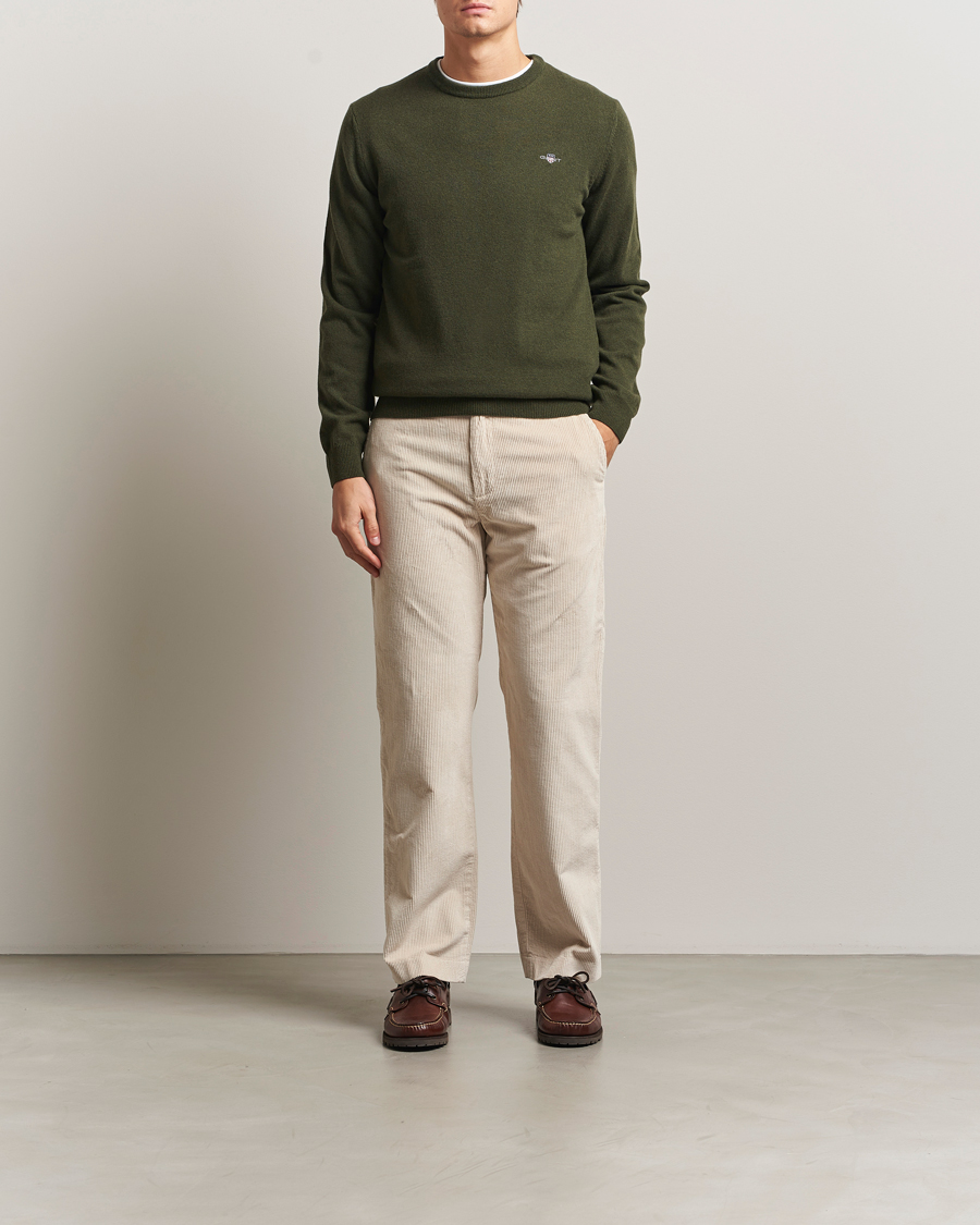 Uomini | Maglieria | Gant | Superfine Lambswool Crew Neck Khaki Green Melange