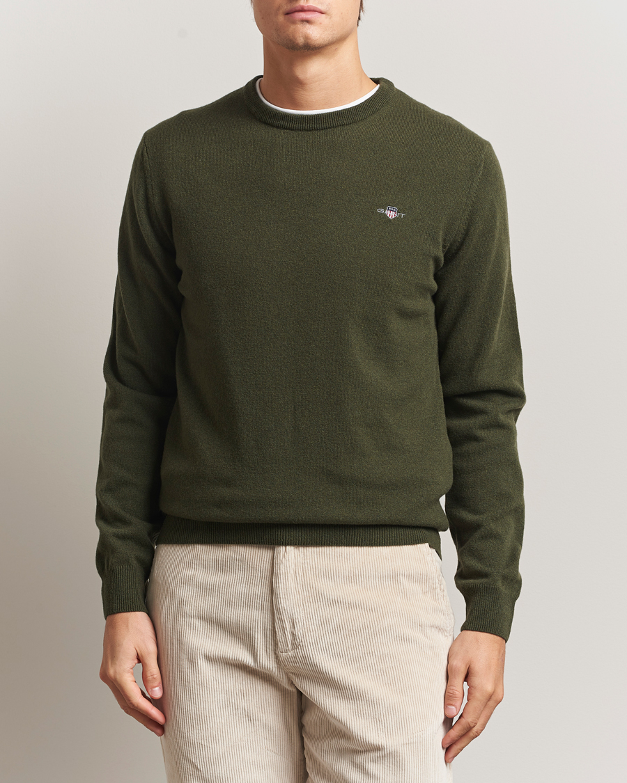 Uomini | Maglieria | Gant | Superfine Lambswool Crew Neck Khaki Green Melange