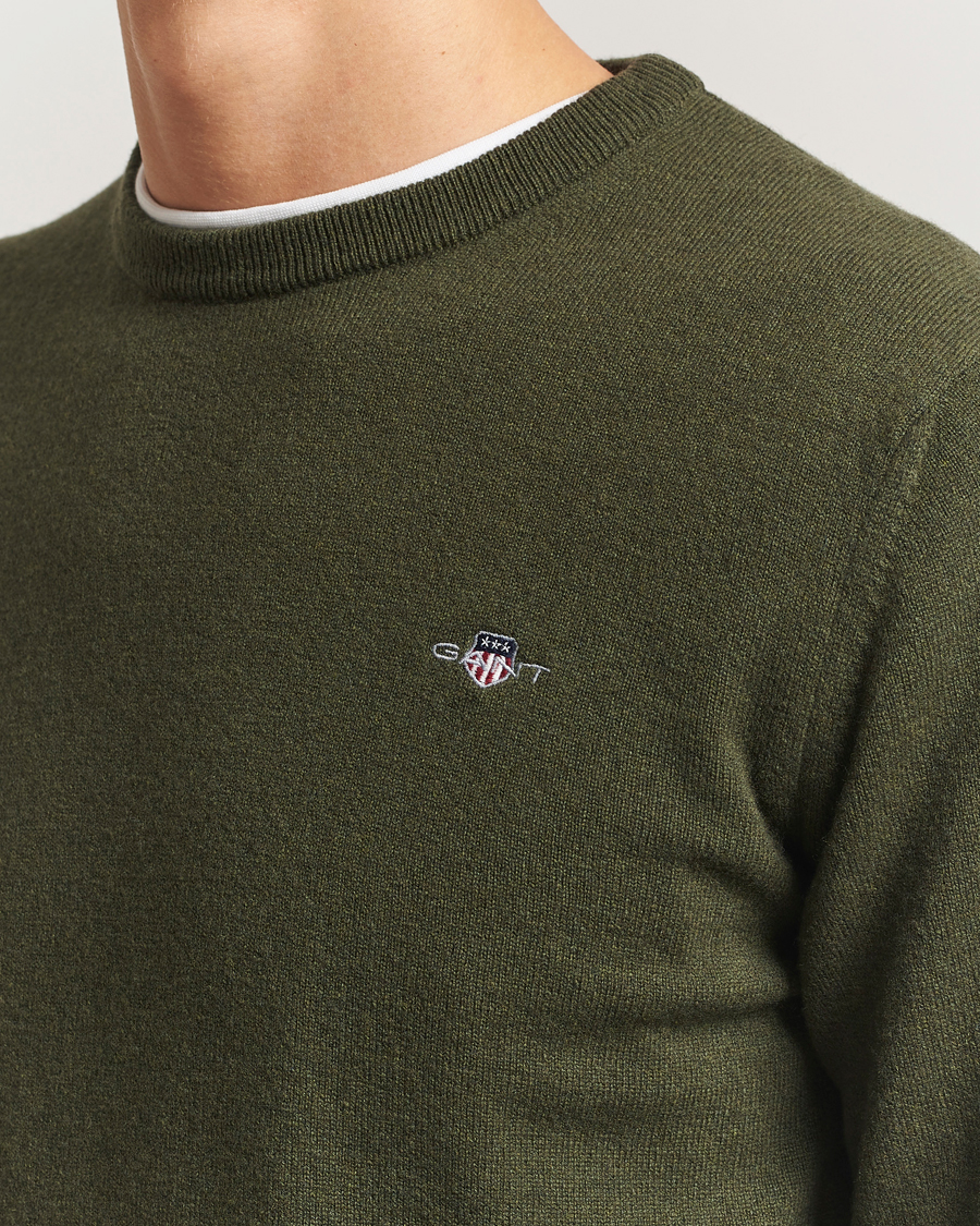 Uomini | Maglieria | GANT | Superfine Lambswool Crew Neck Khaki Green Melange