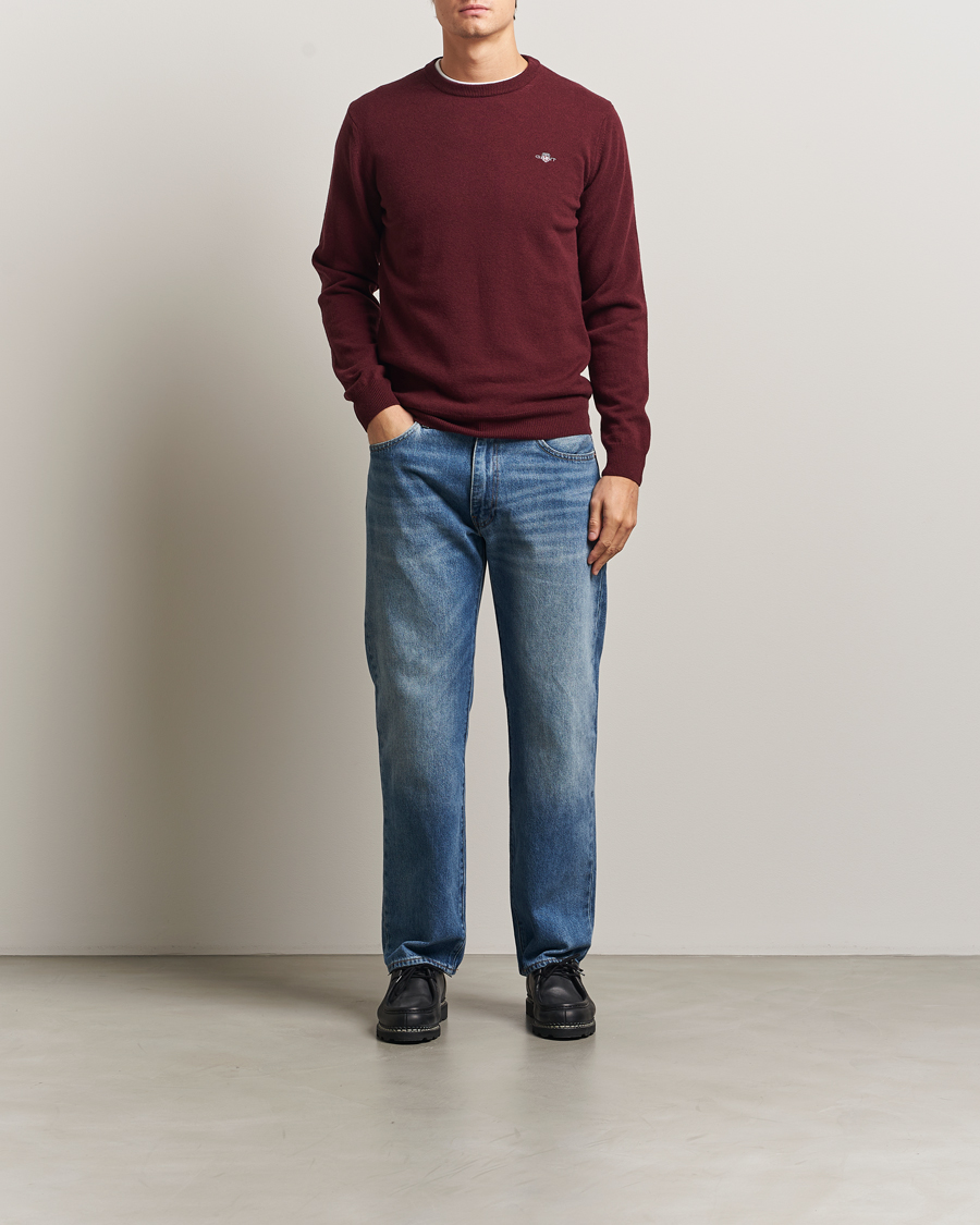 Uomini | Maglieria | Gant | Superfine Lambswool Crew Neck Bordeaux Melange