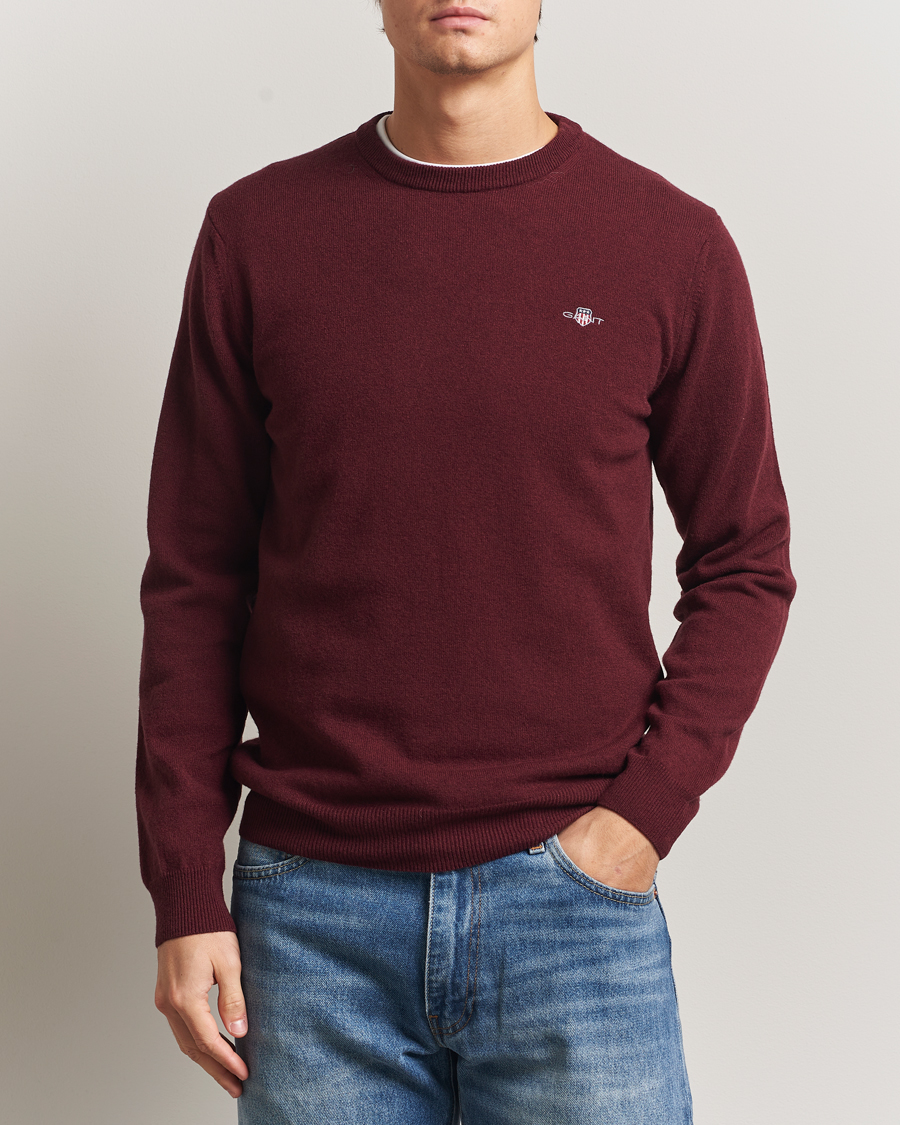 Uomini | Maglieria | Gant | Superfine Lambswool Crew Neck Bordeaux Melange