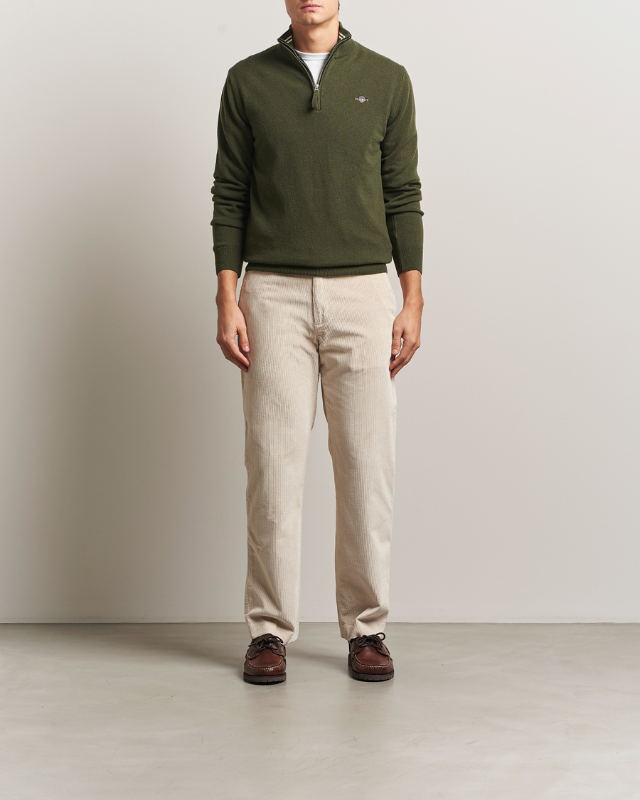 Uomini | Maglieria | Gant | Superfine Lambswool Half Zip Khaki Green Melange