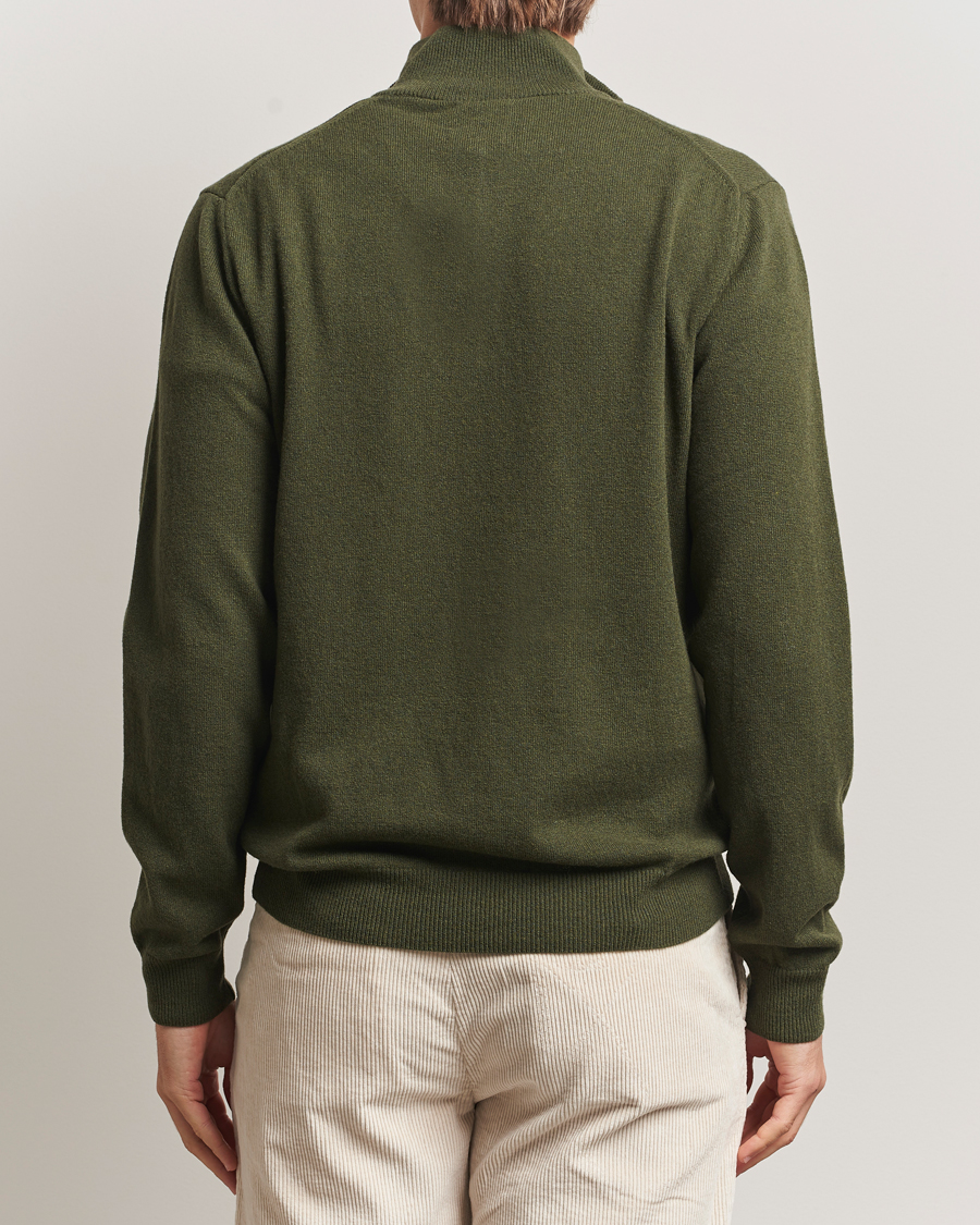 Uomini | Maglieria | GANT | Superfine Lambswool Half Zip Khaki Green Melange
