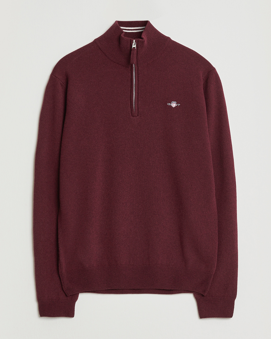 Uomini | Maglieria | GANT | Superfine Lambswool Half Zip Bordeaux Melange