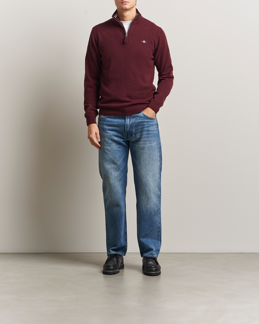 Uomini | Maglieria | GANT | Superfine Lambswool Half Zip Bordeaux Melange