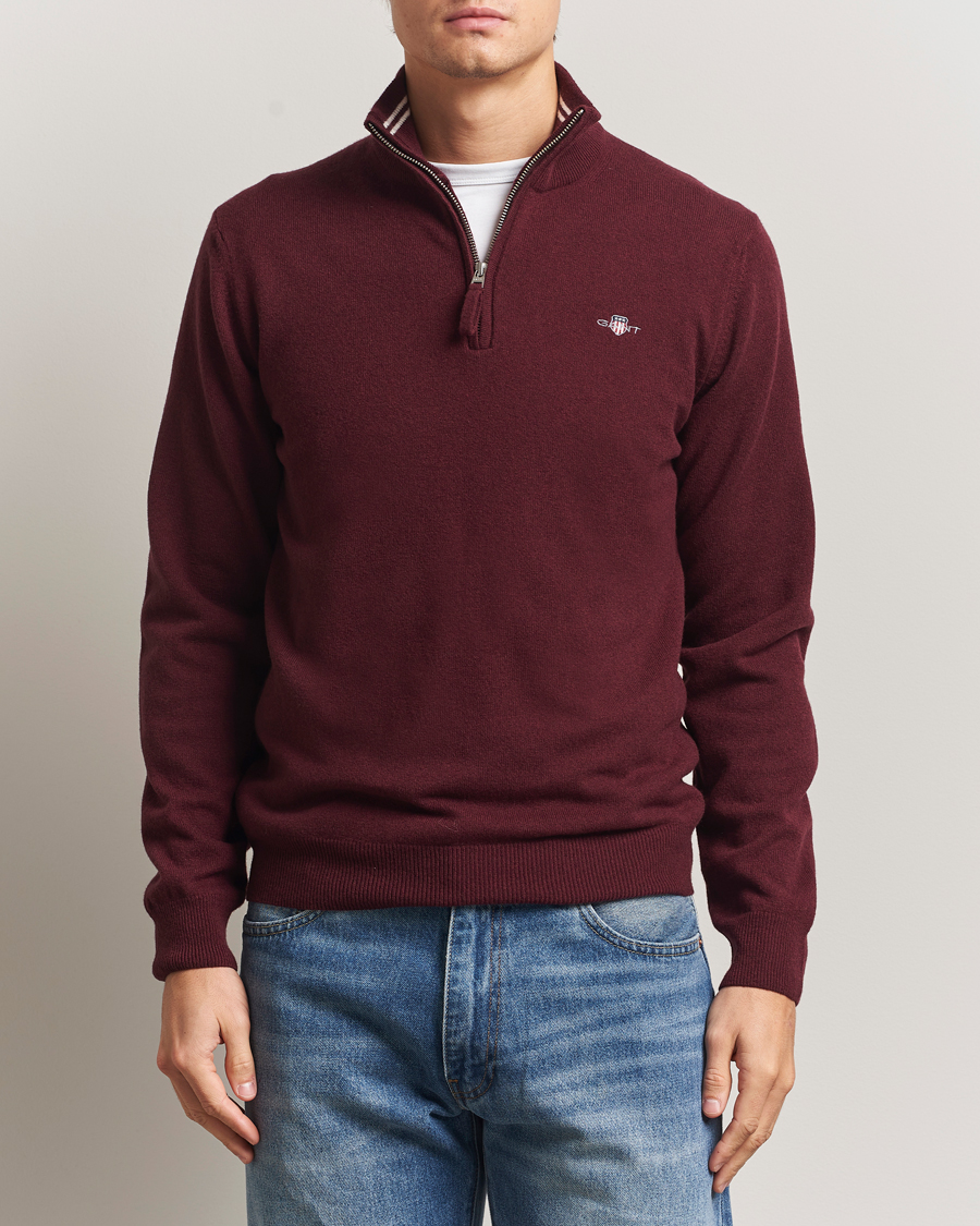 Uomini | Maglieria | Gant | Superfine Lambswool Half Zip Bordeaux Melange