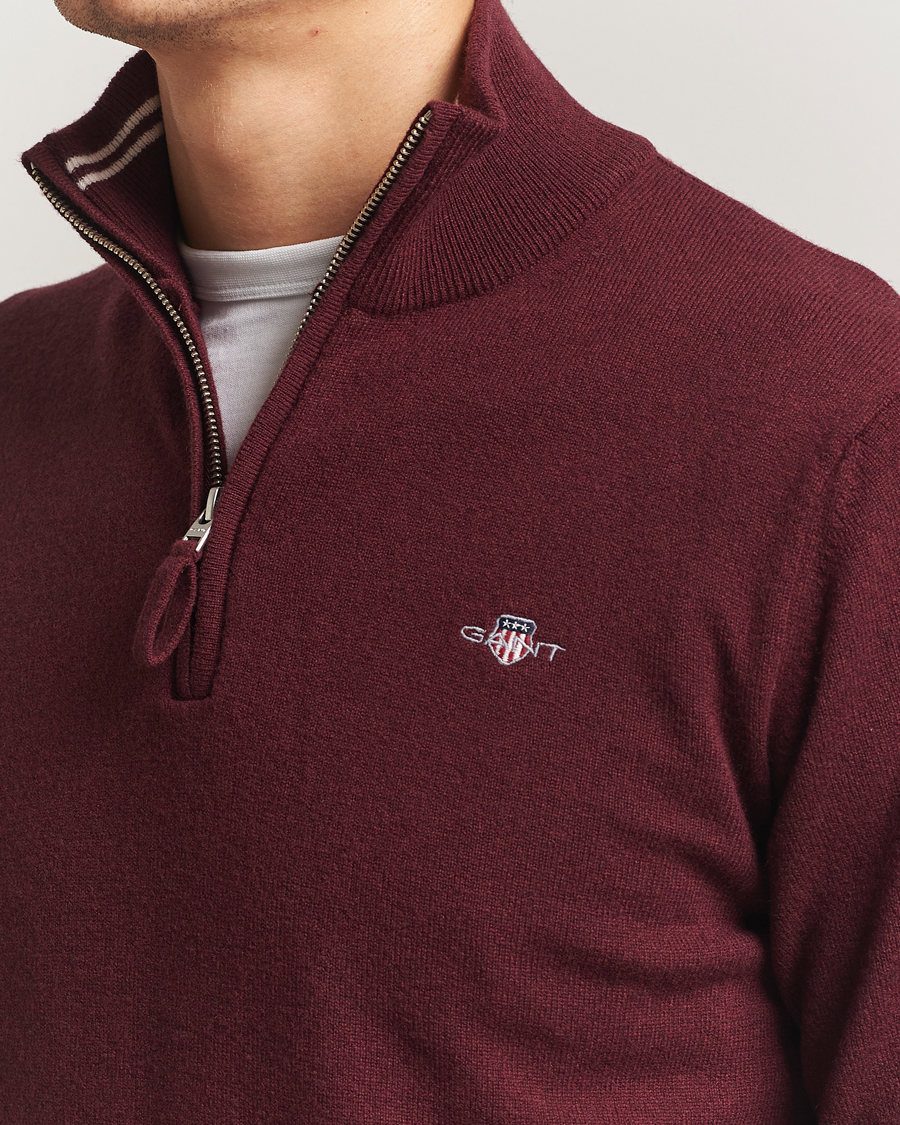 Uomini | Maglieria | GANT | Superfine Lambswool Half Zip Bordeaux Melange