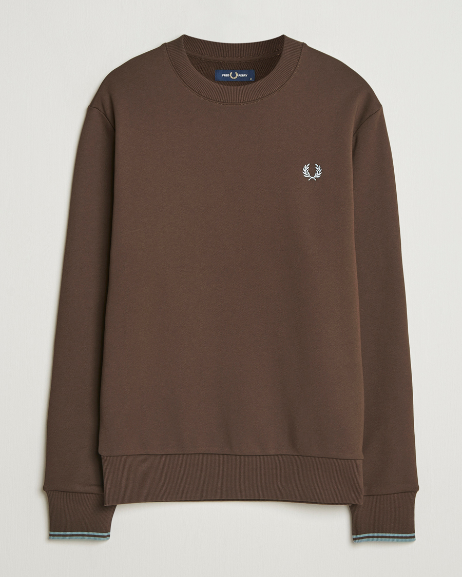 Uomini | Maglieria | Fred Perry | Crew Neck Sweatshirt Burnt Tobacco