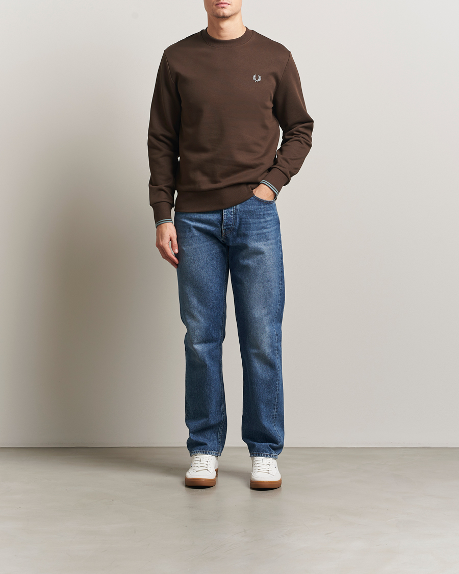 Uomini | Maglieria | Fred Perry | Crew Neck Sweatshirt Burnt Tobacco