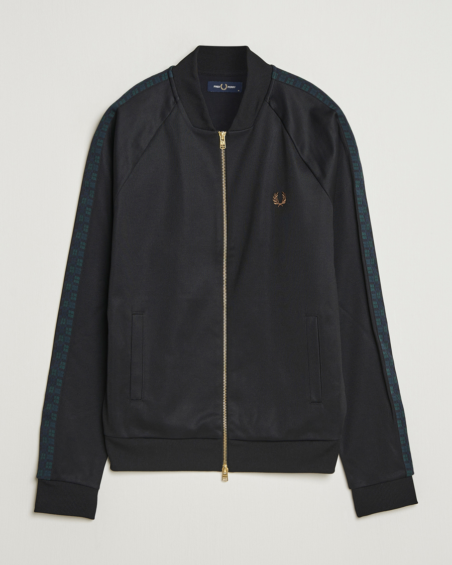 Uomini | Maglieria | Fred Perry | Blackwatch Tartan Taped Track Jacket Black
