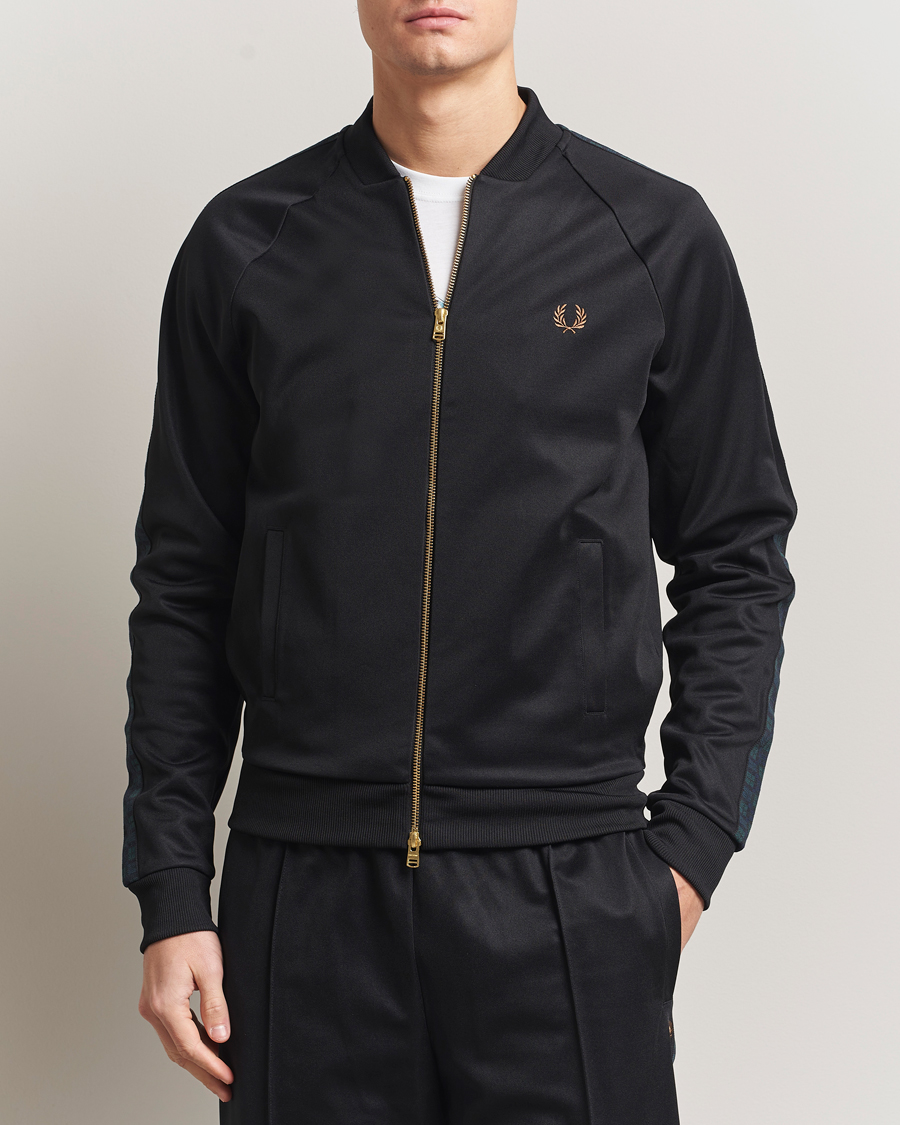 Uomini | Maglieria | Fred Perry | Blackwatch Tartan Taped Track Jacket Black