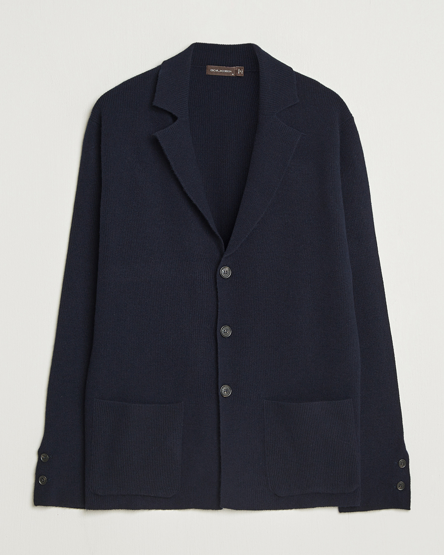 Uomini | Blazers | Oscar Jacobson | Antonio Knitted Wool Blazer Navy