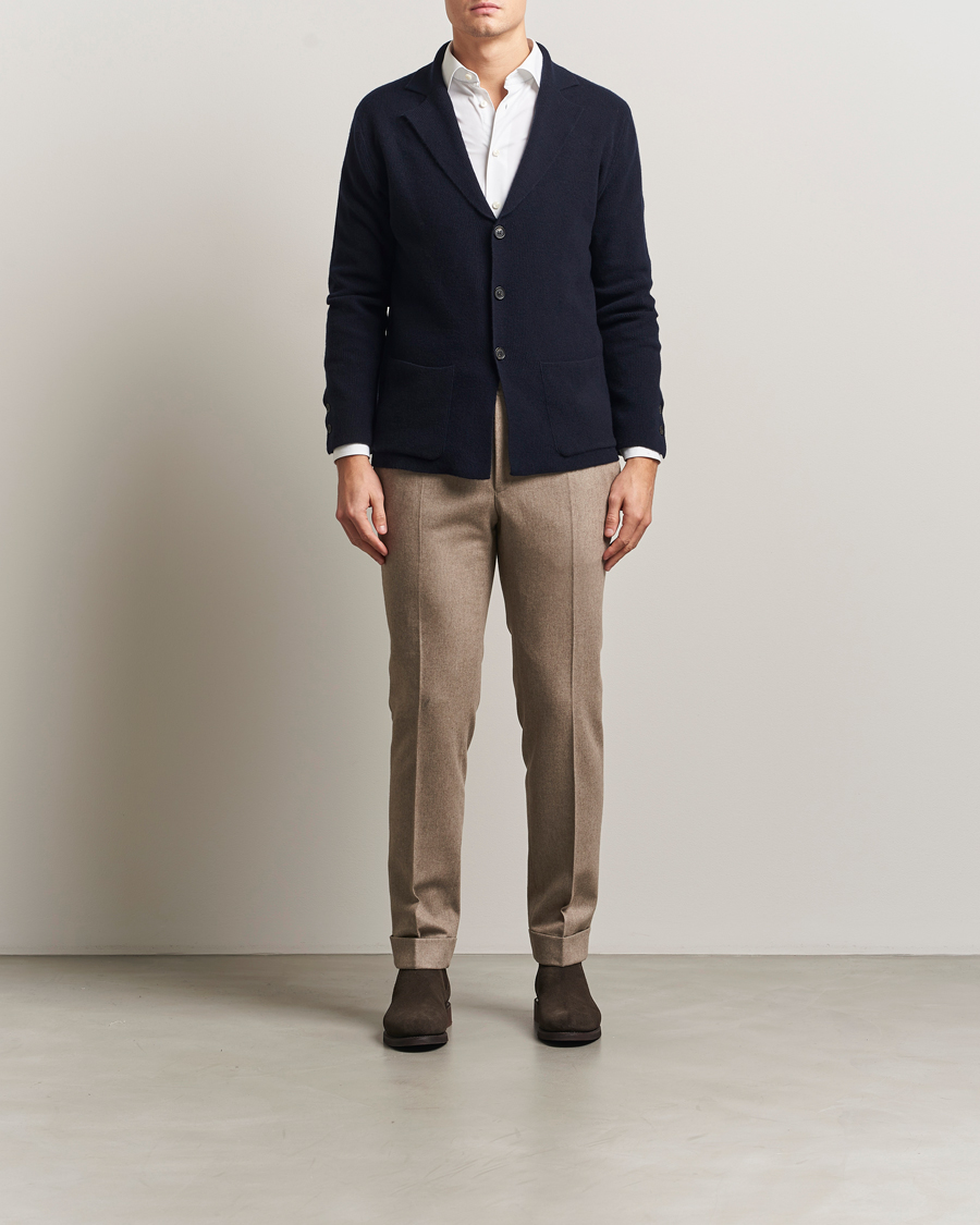 Uomini | Blazers | Oscar Jacobson | Antonio Knitted Wool Blazer Navy